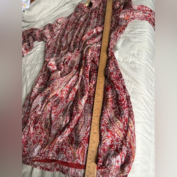 Lulus small rust red paisley mini dress mock neck balloon sleeve wrap skirt - Picture 9 of 14